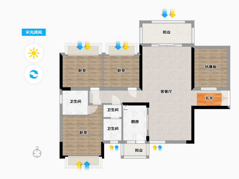 湖南省-娄底市-翰学佳府-109.79-户型库-采光通风