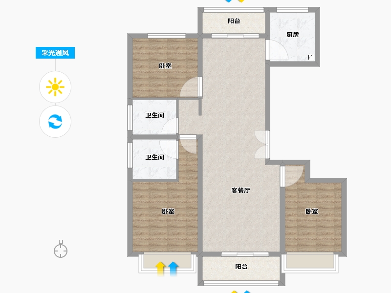 陕西省-宝鸡市-冠宇·凤凰茗苑-104.00-户型库-采光通风