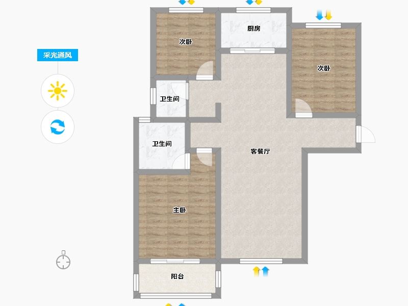 陕西省-宝鸡市-汉强海德公园-95.77-户型库-采光通风