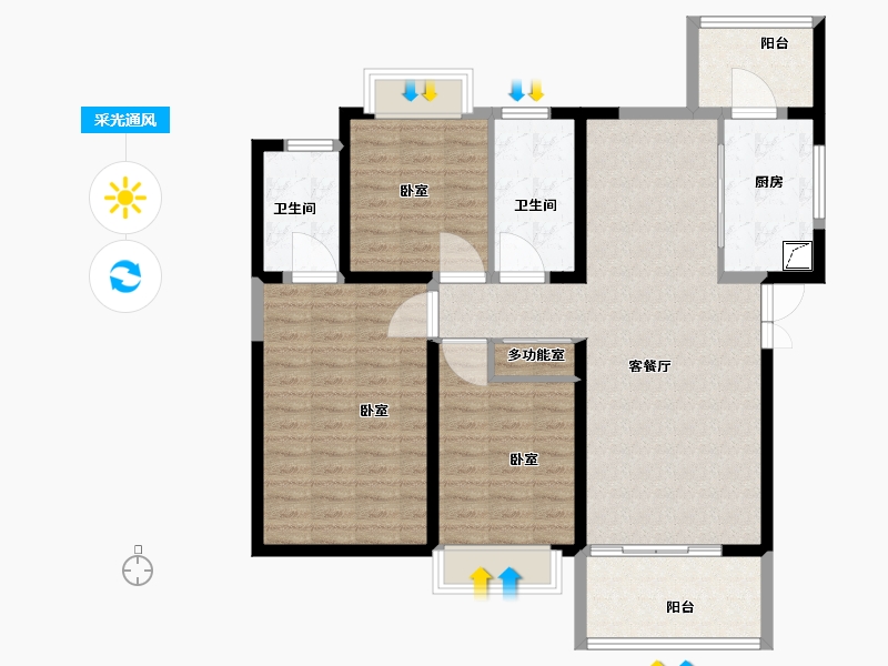 陕西省-西安市-黄金·嘉境-111.00-户型库-采光通风