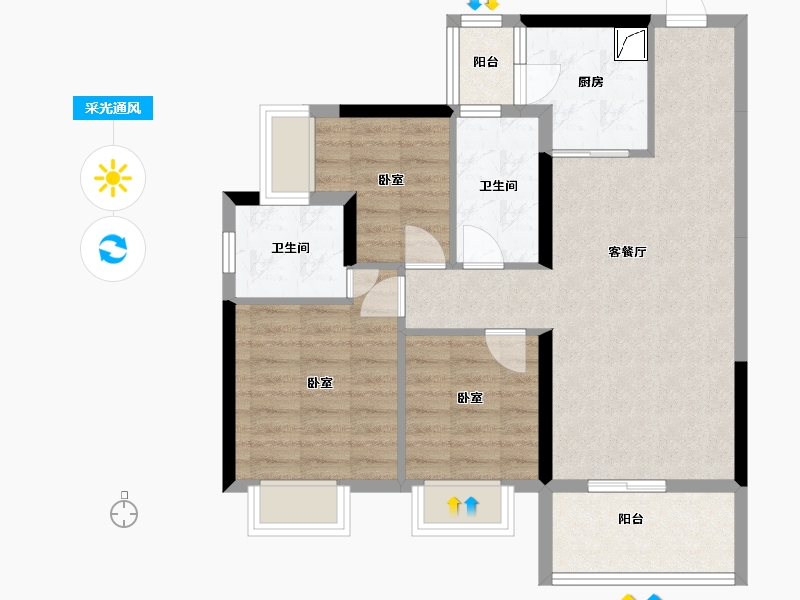 广东省-汕头市-碧桂园·濠悦湾-76.66-户型库-采光通风