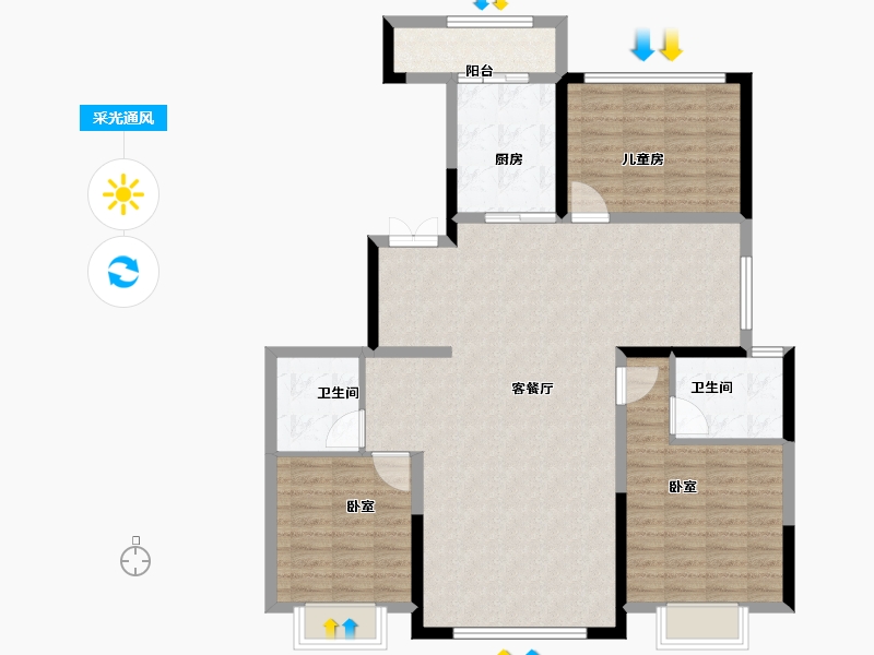 陕西省-西安市-鑫苑府-114.00-户型库-采光通风