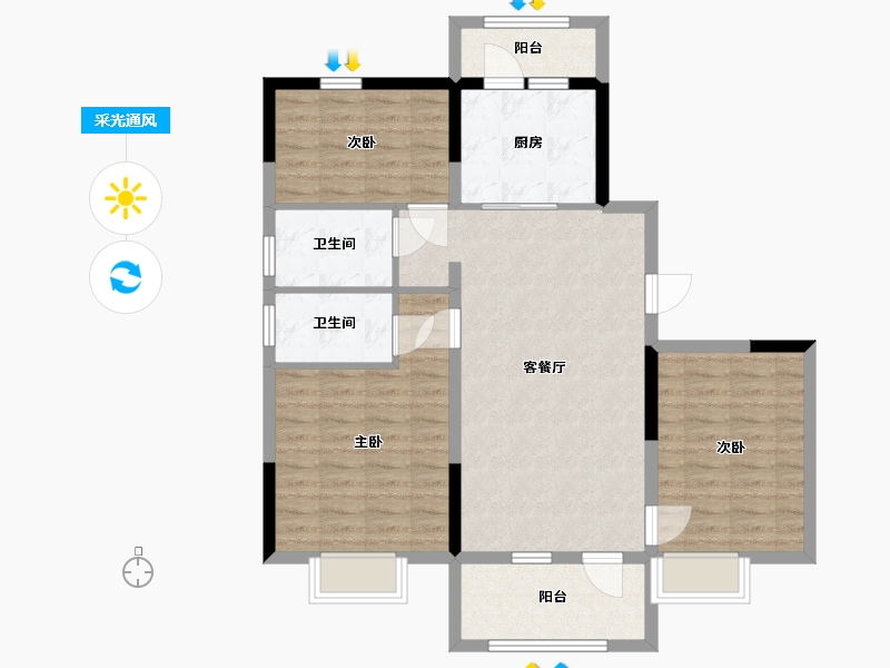 河北省-沧州市-碧桂园观澜府-93.00-户型库-采光通风