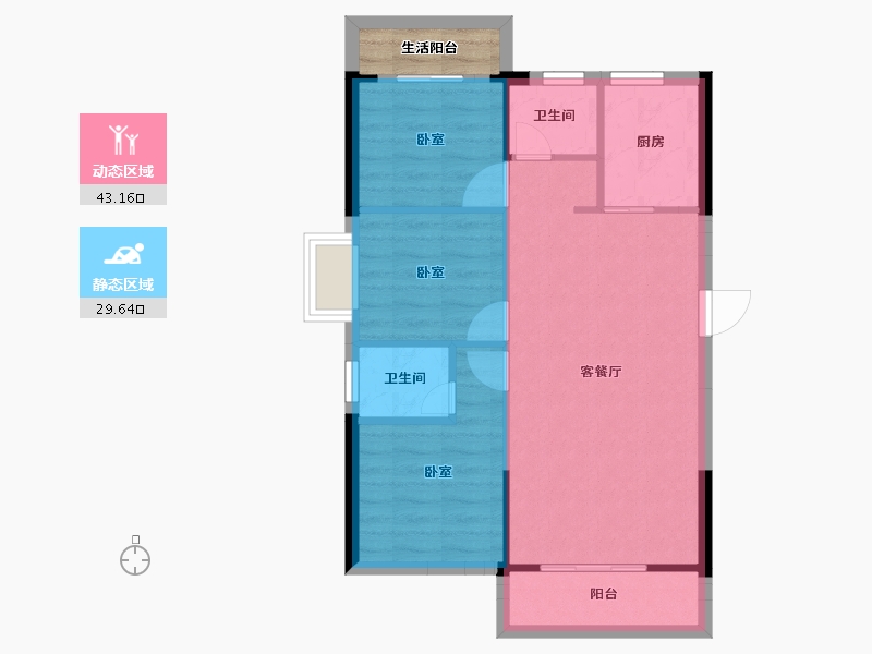 湖南省-郴州市-龙云公馆-68.94-户型库-动静分区