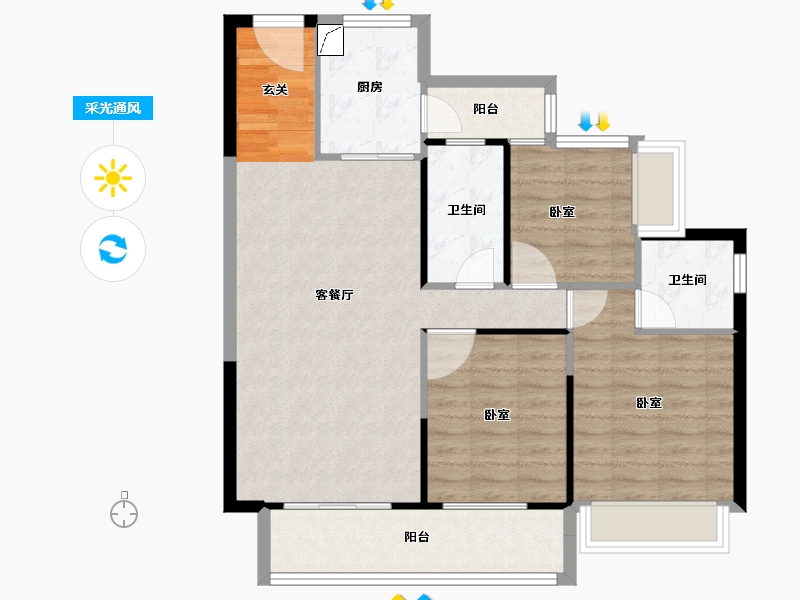 四川省-雅安市-碧桂园天澜府-88.58-户型库-采光通风