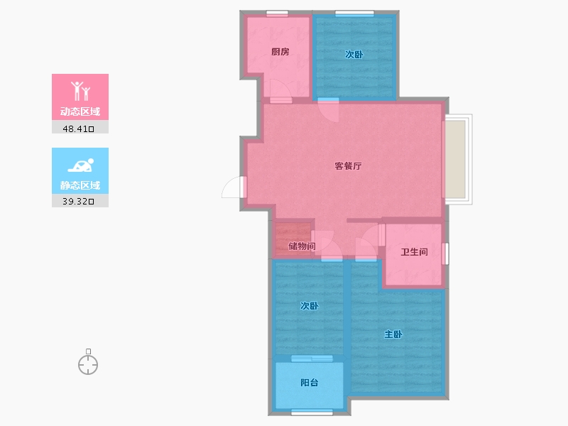 山东省-淄博市-绿茵·名宇桂花园-77.60-户型库-动静分区