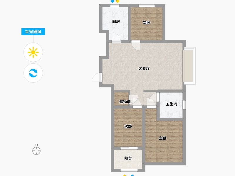 山东省-淄博市-绿茵·名宇桂花园-77.60-户型库-采光通风