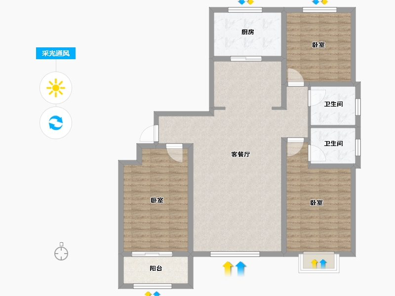 山东省-潍坊市-汶水花园-114.00-户型库-采光通风