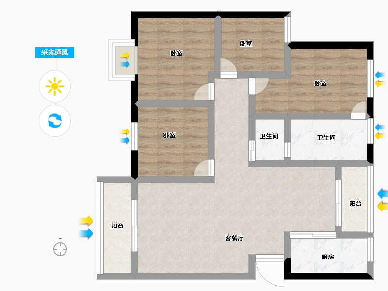 贵州省-安顺市-关岭壹号-74.00-户型库-采光通风