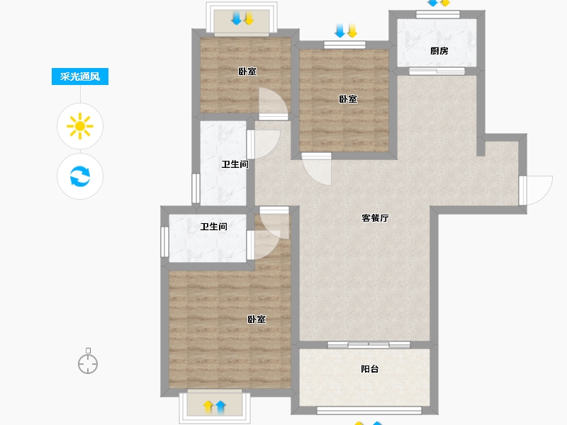 江西省-上饶市-绿野·幸福里-90.85-户型库-采光通风