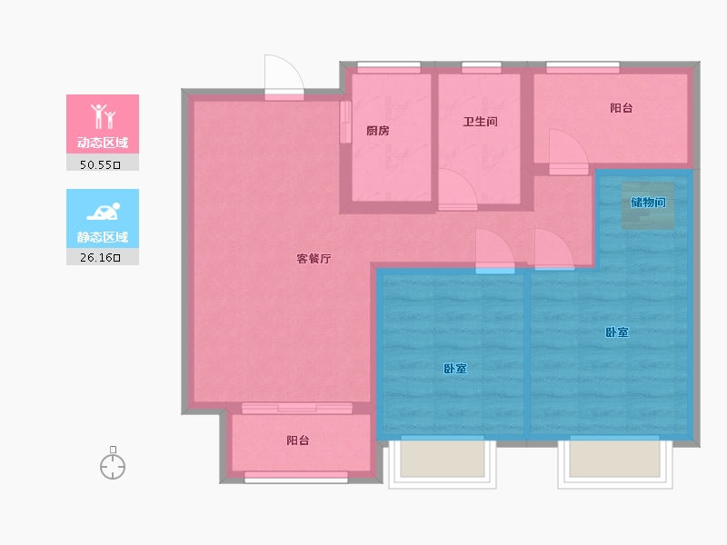 江苏省-扬州市-万科金域华府-68.00-户型库-动静分区