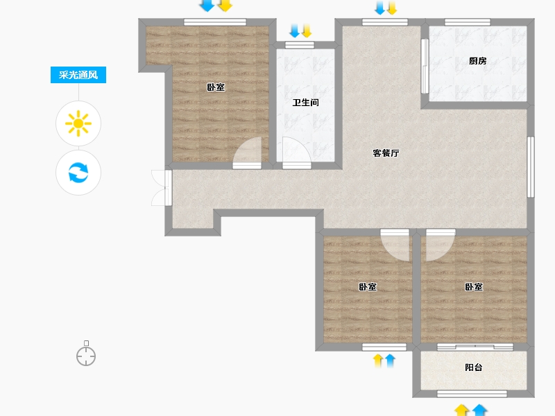 山东省-潍坊市-中和香槟花园-107.51-户型库-采光通风