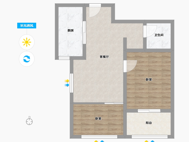 山东省-潍坊市-中和香槟花园-60.00-户型库-采光通风