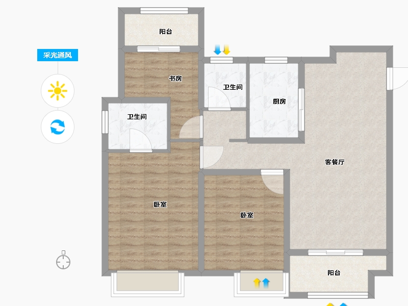 江苏省-扬州市-万科金域华府-98.00-户型库-采光通风