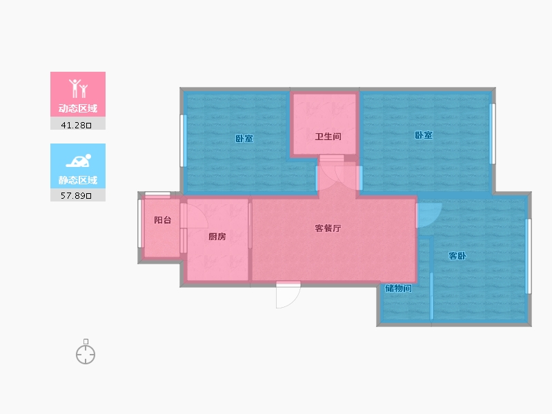 吉林省-四平市-沈铁时代经典-88.84-户型库-动静分区