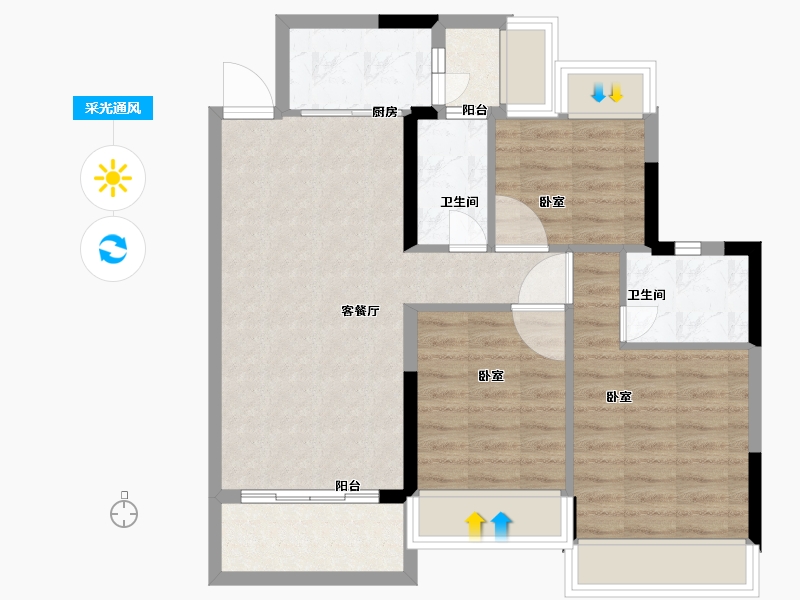 广东省-广州市-花语水岸-74.01-户型库-采光通风