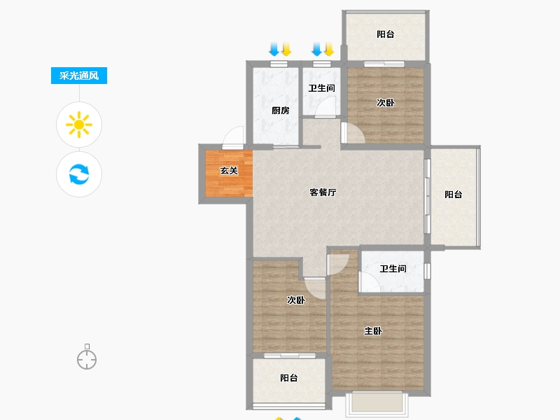 山东省-烟台市-银和怡海国奥天地-105.00-户型库-采光通风