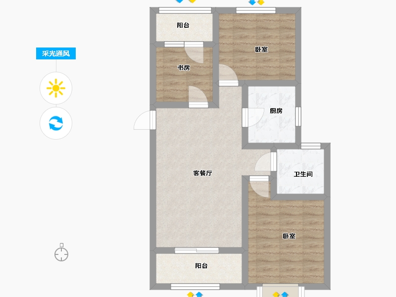 山东省-济南市-祥泰新河湾-65.68-户型库-采光通风