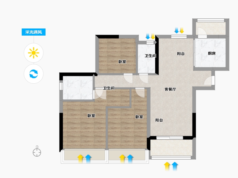 广东省-广州市-花语水岸-74.00-户型库-采光通风