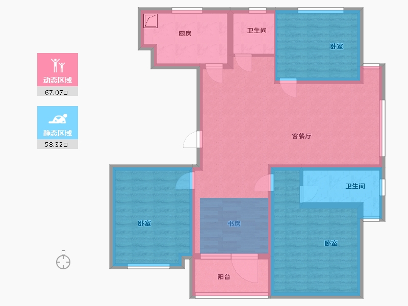 江苏省-扬州市-江都恒通帝景蓝湾-105.00-户型库-动静分区