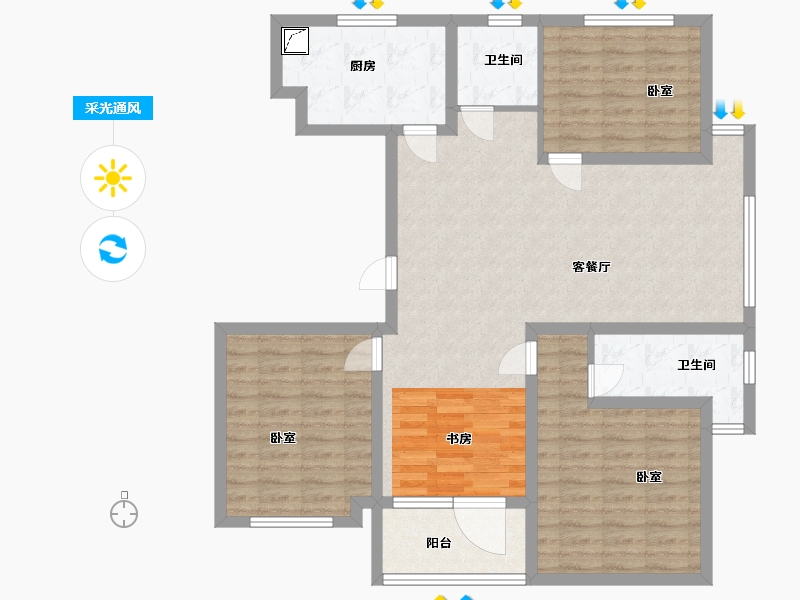 江苏省-扬州市-江都恒通帝景蓝湾-105.00-户型库-采光通风