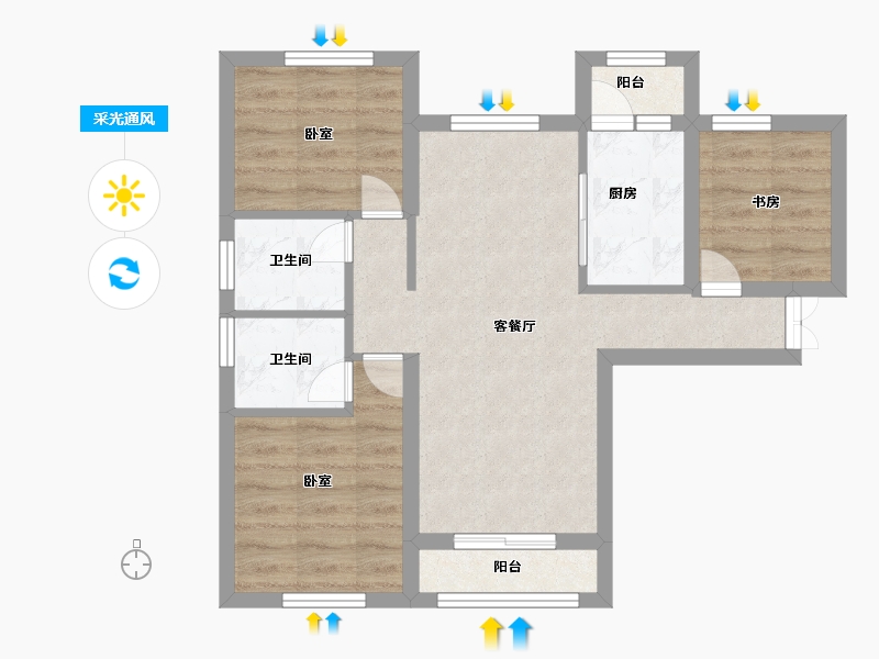 黑龙江省-哈尔滨市-哈东华府-57.86-户型库-采光通风