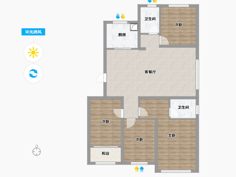 山东省-青岛市-平度市中杰时代公馆-104.22-户型库-采光通风