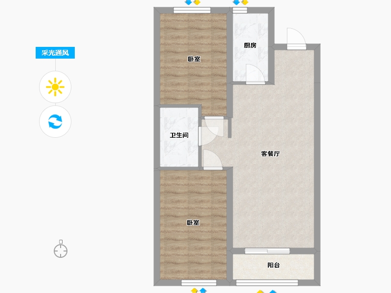 河北省-唐山市-柒麟湾-63.35-户型库-采光通风