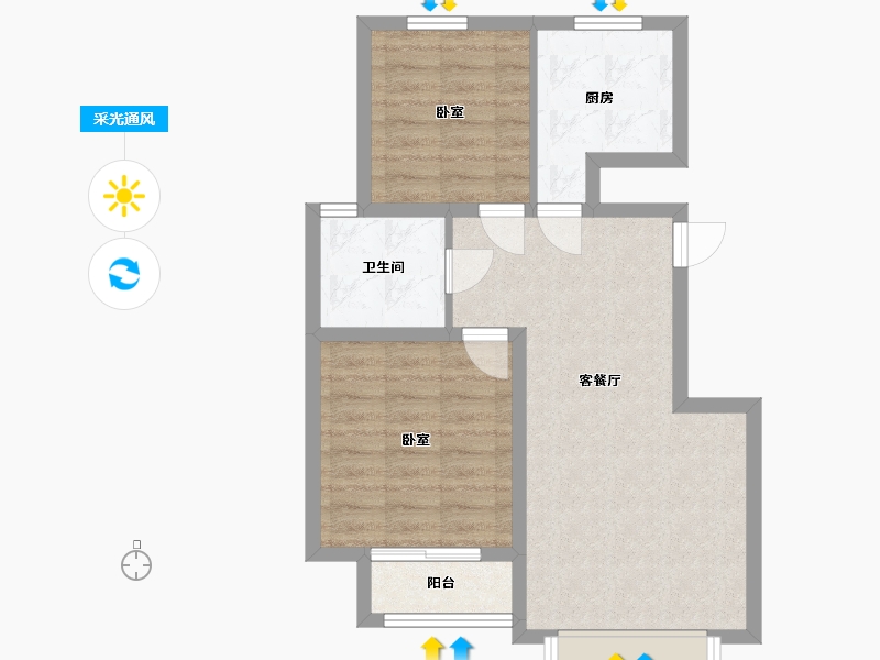 河北省-唐山市-东城绿庭-61.81-户型库-采光通风