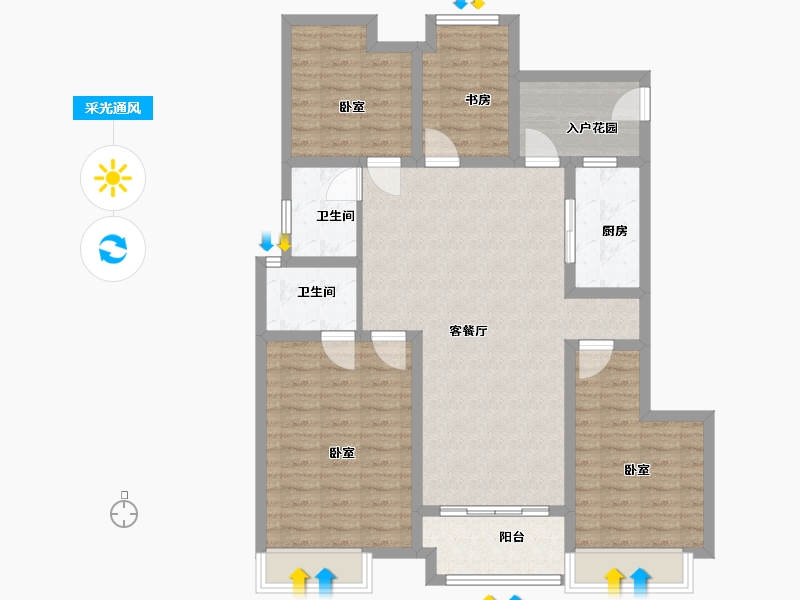 江苏省-扬州市-中海九玺-106.00-户型库-采光通风