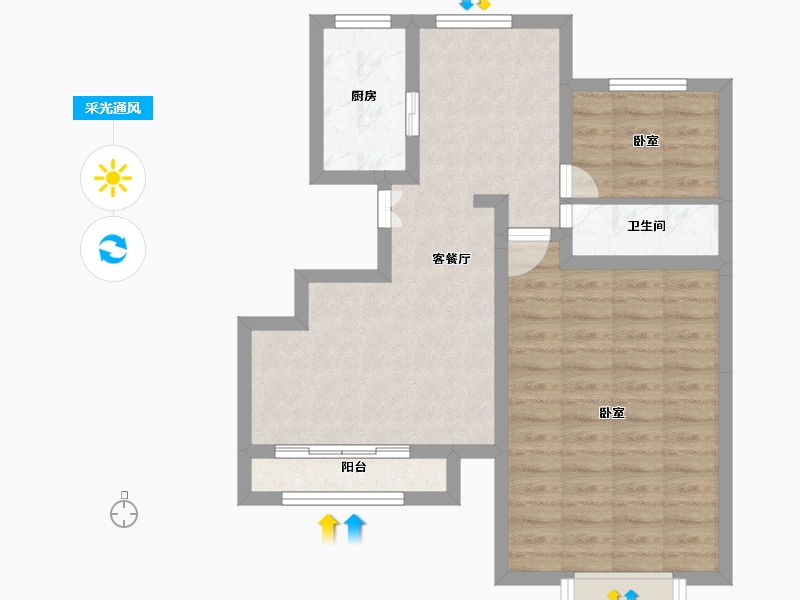 黑龙江省-佳木斯市-公园壹号-64.88-户型库-采光通风