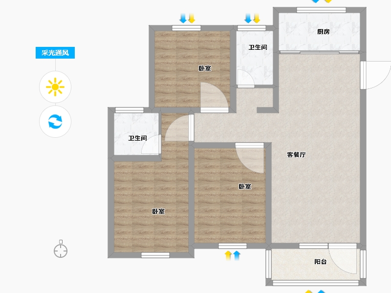 江苏省-扬州市-江都恒通帝景蓝湾-97.00-户型库-采光通风