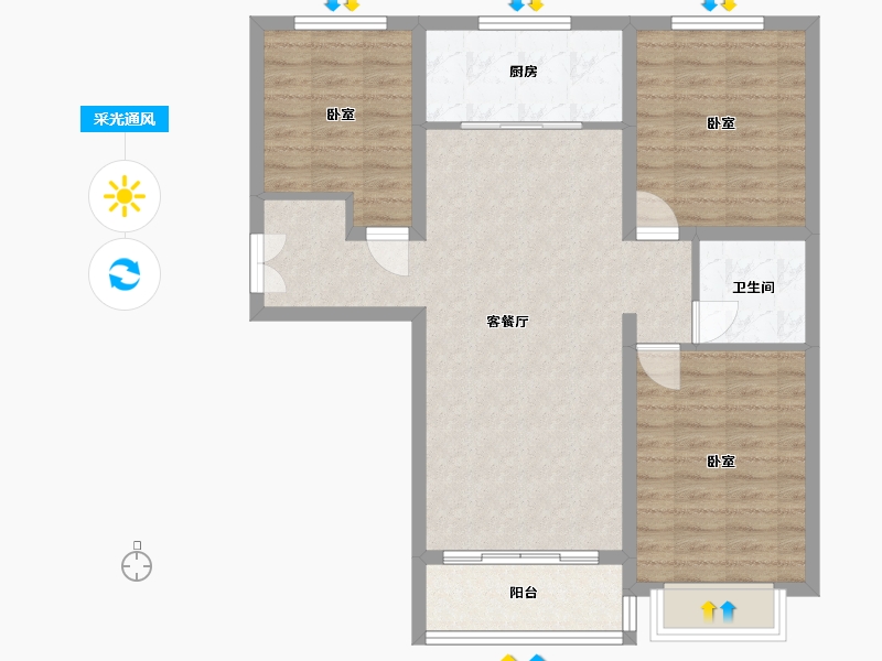 河北省-石家庄市-紫睿天和-86.70-户型库-采光通风