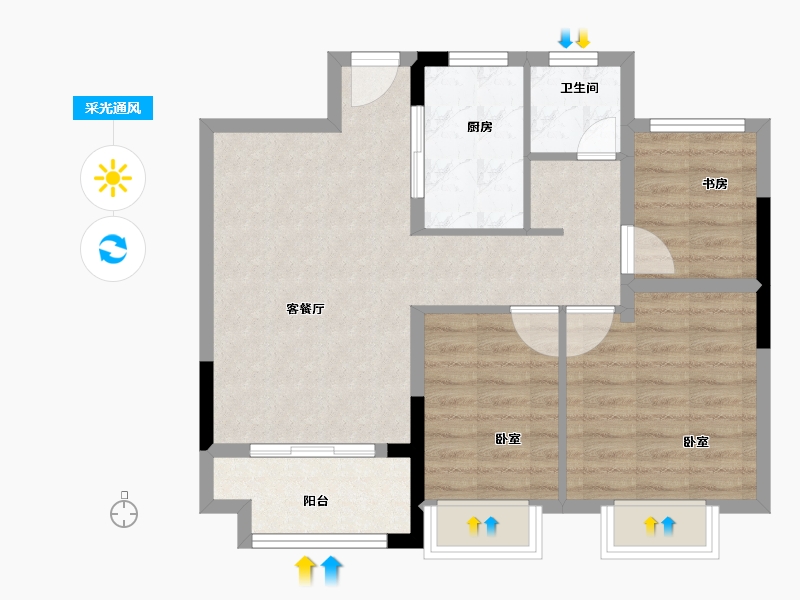 江苏省-苏州市-旭辉悦庭-70.00-户型库-采光通风