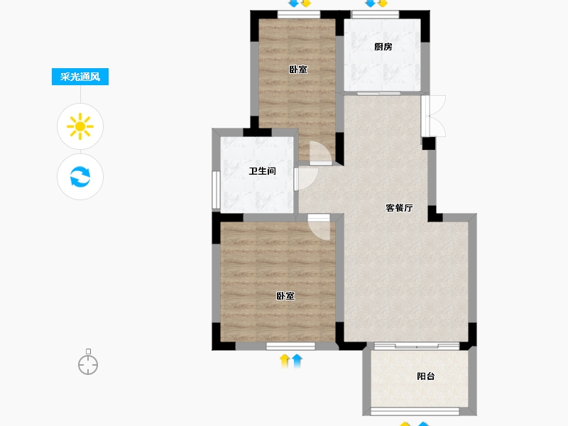 江苏省-扬州市-边城香榭里8号-62.50-户型库-采光通风