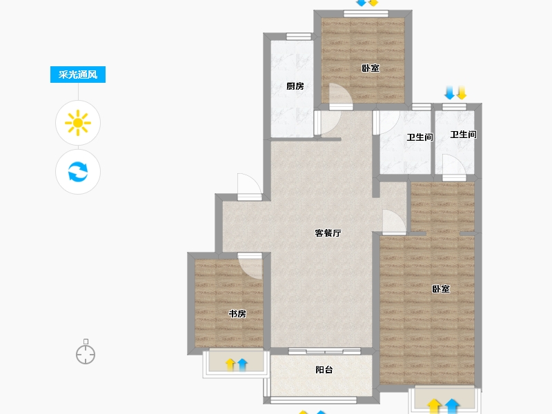 江苏省-扬州市-中海九玺-94.00-户型库-采光通风