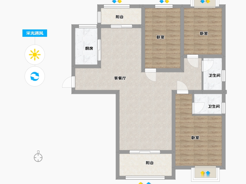 江西省-上饶市-帝景湾二期半山区-90.55-户型库-采光通风