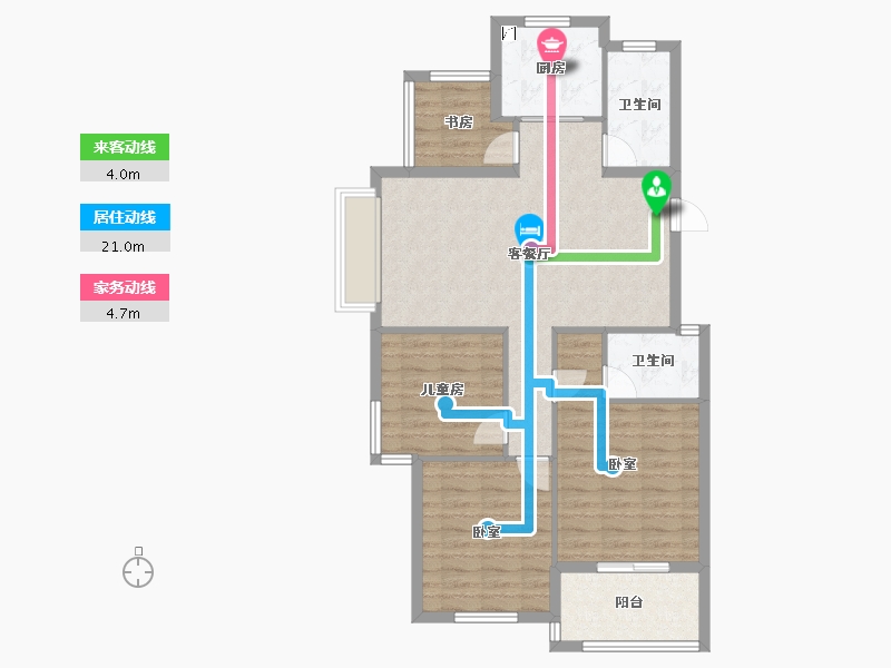 浙江省-杭州市-凯喜雅锦河湾-90.06-户型库-动静线