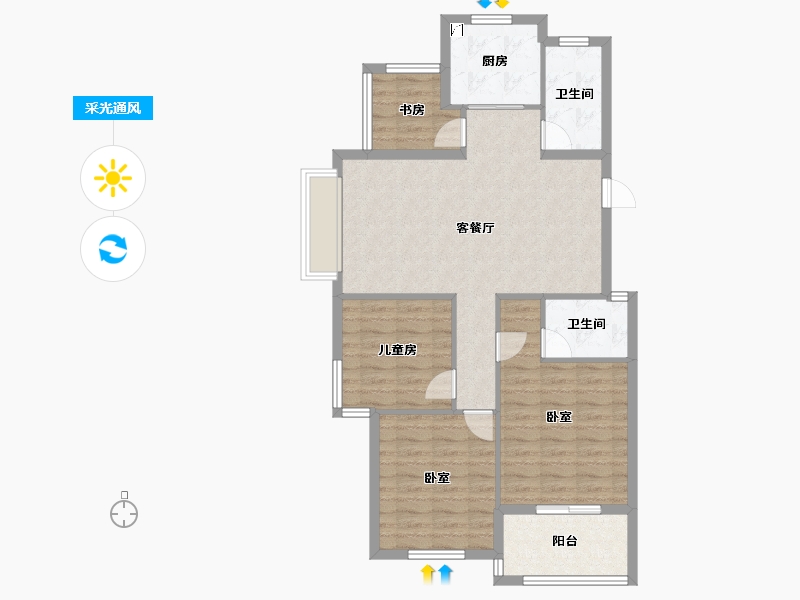 浙江省-杭州市-凯喜雅锦河湾-90.06-户型库-采光通风