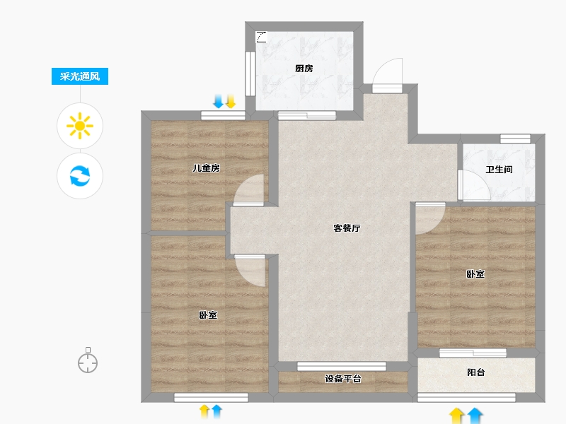 浙江省-杭州市-凯喜雅锦河湾-70.69-户型库-采光通风