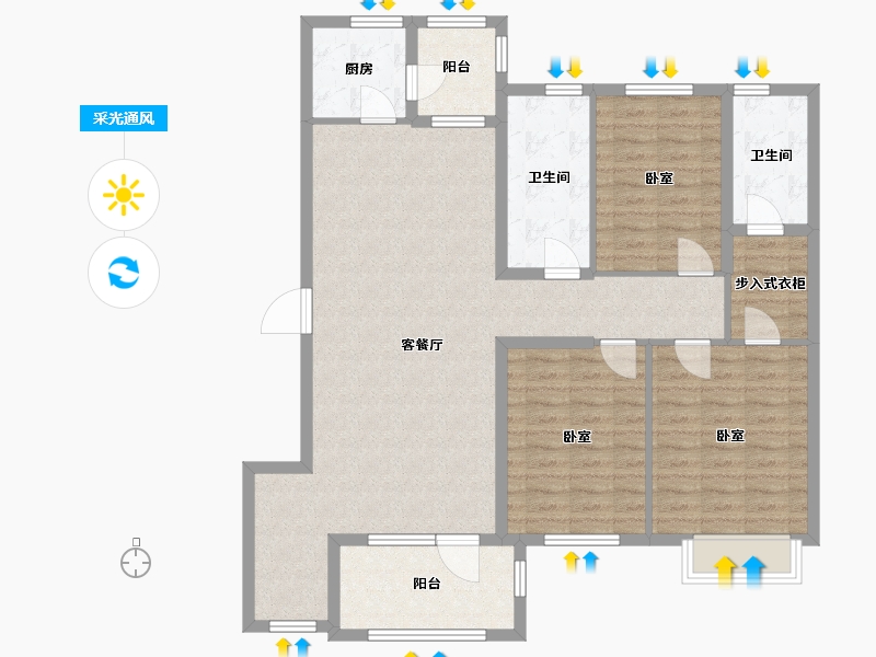 辽宁省-大连市-普罗旺斯-118.62-户型库-采光通风