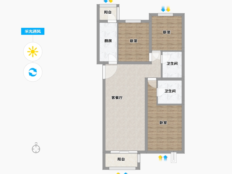 河北省-廊坊市-香河京汉君庭-87.96-户型库-采光通风