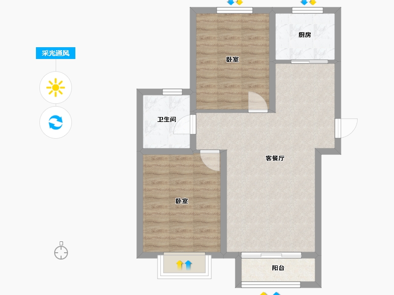 河北省-唐山市-东城绿庭-64.96-户型库-采光通风