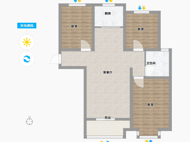 河北省-石家庄市-朝阳华府-93.63-户型库-采光通风