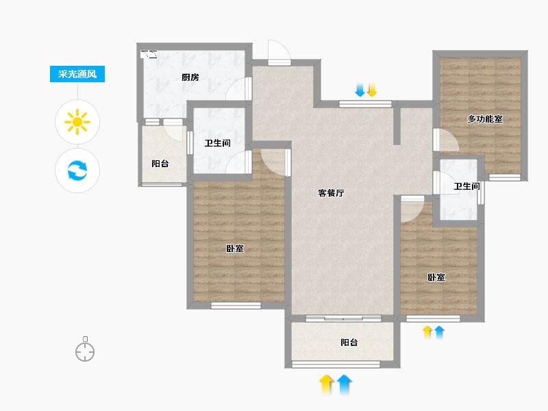 江苏省-苏州市-浦湾公馆-105.85-户型库-采光通风