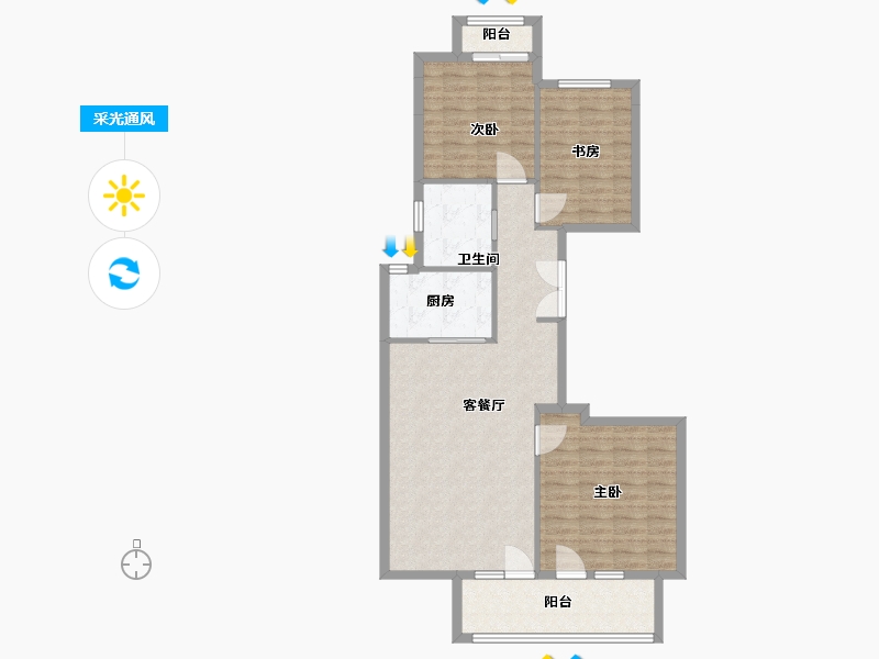 山东省-青岛市-紫薇广场-94.40-户型库-采光通风