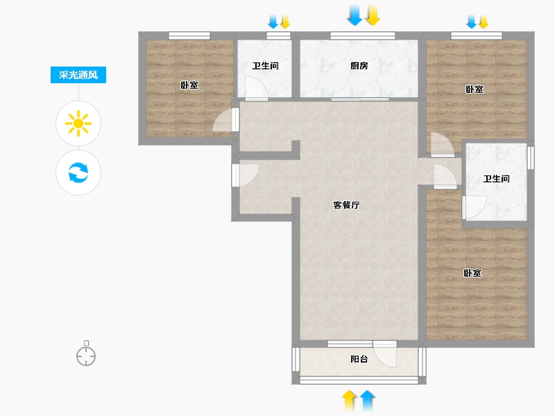 河北省-唐山市-润达万科金域蓝湾-96.41-户型库-采光通风