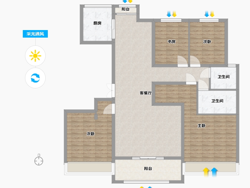 内蒙古自治区-呼和浩特市-万锦·南堤香墅-133.31-户型库-采光通风