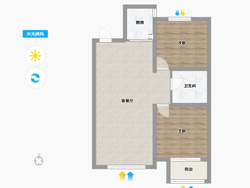 内蒙古自治区-呼和浩特市-万锦·南堤香墅-63.37-户型库-采光通风