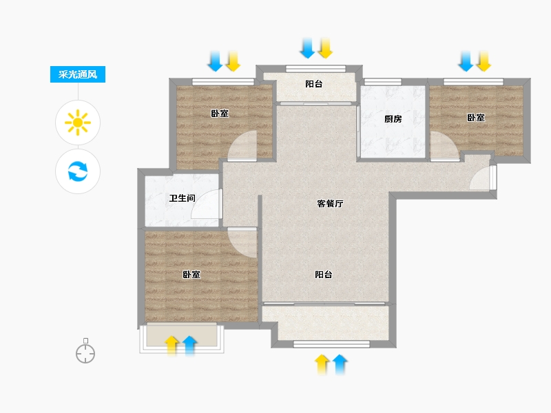 山东省-济南市-绿地新里梵尔赛公馆-87.00-户型库-采光通风